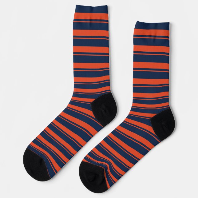 Cool Navy Blue and Orange Striped Socks (Left)