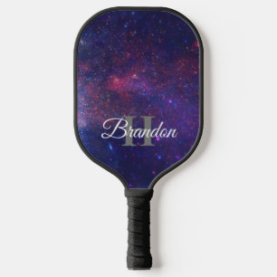 Cool Navy Blue Monogram Custom Galaxy Nebula Pickleball Paddle