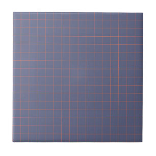 Cool Navy Blue & Terracotta Chequered Pattern  Ceramic Tile