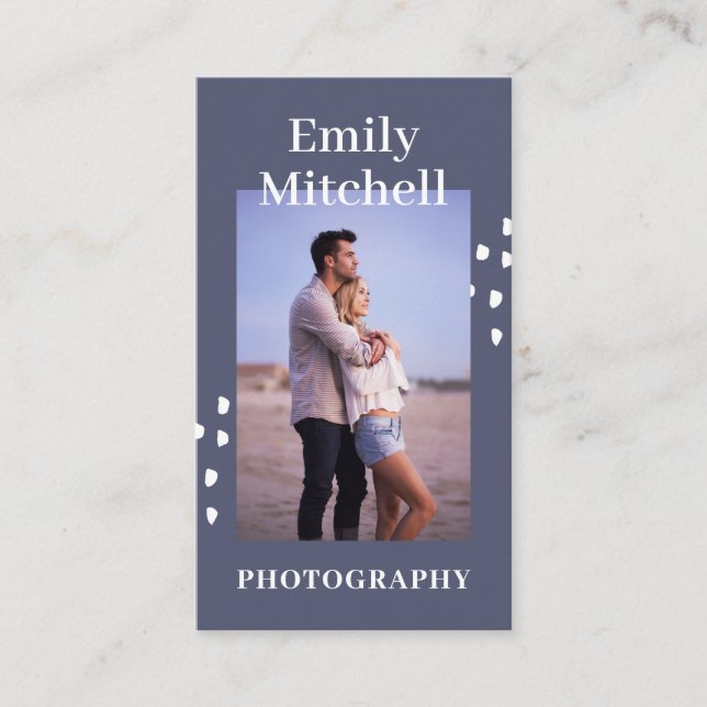 Cool Navy Blue with Photo for Photographers Business Card (Front)
