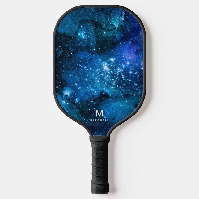 Cool Nebula Galaxy Monogram Name Pickleball Paddle (Front)