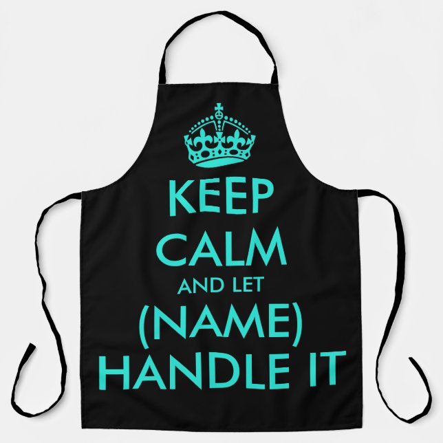 Cool neon blue and black keep calm barbecue apron (Front)