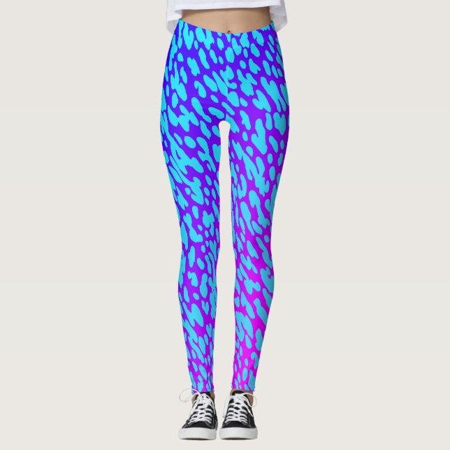 Cool Neon Blue And Purple Animal Print Wildlife Leggings (Front)