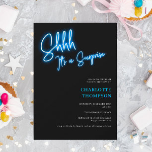 Cool neon blue retro photo surprise Sweet 16  Invitation