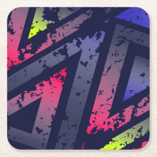 Cool Neon Coloured Triangles Background Square Paper Coaster