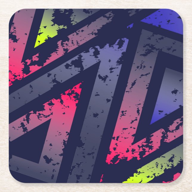 Cool Neon Coloured Triangles Background Square Paper Coaster (Front)