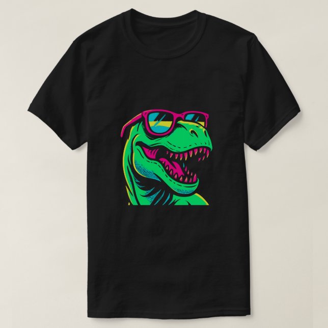 Cool Neon Dinosaur with Sunglasses   T-Shirt (Design Front)