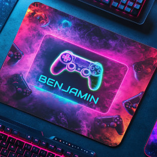 Cool Neon Gamer Controller Personalised  Mouse Pad