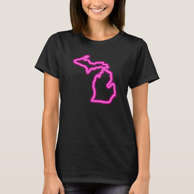 Cool Neon Magenta Map of Michigan T-Shirt (Front)
