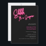 Cool neon pink retro black photo surprise Sweet 16 Invitation<br><div class="desc">Shhh it's a surprise! Cool neon pink script retro black photo Sweet 16 neon birthday invitation.</div>