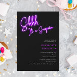 Cool neon purple retro photo surprise Sweet 16 Invitation<br><div class="desc">Shhh it's a surprise! Cool neon purple script retro black photo Sweet 16 neon birthday invitation.</div>