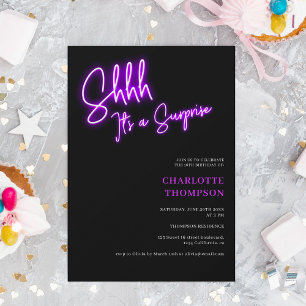 Cool neon purple retro photo surprise Sweet 16 Invitation