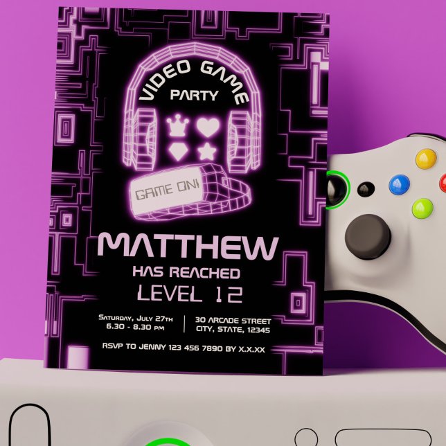 Cool Neon Virtual Reality Kids Video Game Invitation (Cool Neon Virtual Reality Kids Video Game Invitation)