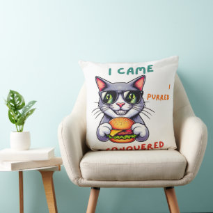 Cool nerd cat with hamburger tomcat cheeseburger cushion