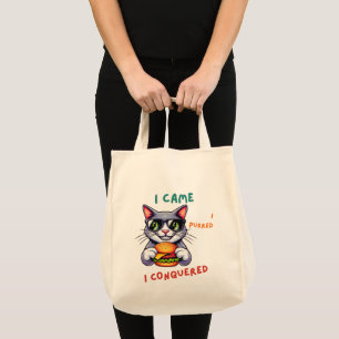 Cool nerd cat with hamburger tomcat cheeseburger tote bag