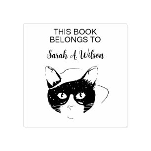 Cool Nerdy Art Cat Book Belongs Personalised Book Rubber Stamp