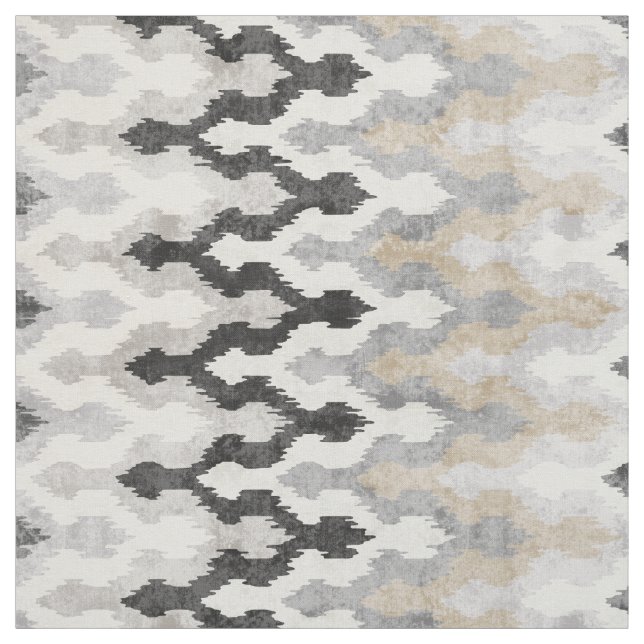 Cool neutral grey chevron ikat tribal pattern fabric (Swatch)