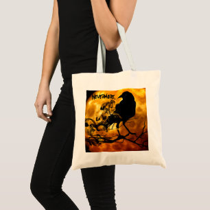 Cool 'Nevermore' Raven Orange Moon Wispy Ghosts Tote Bag