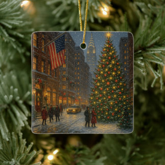 cool new york christmas streets ceramic ornament