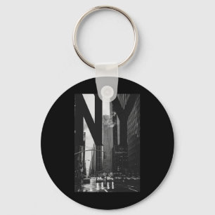Cool New York City Abstract Skyline, Black & W Key Ring