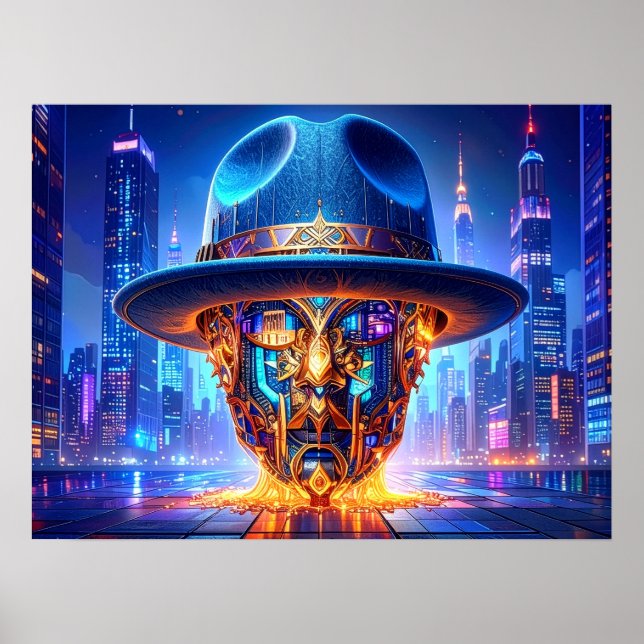 Cool New York City Art Nightscape Fedora Hat Poster (Front)