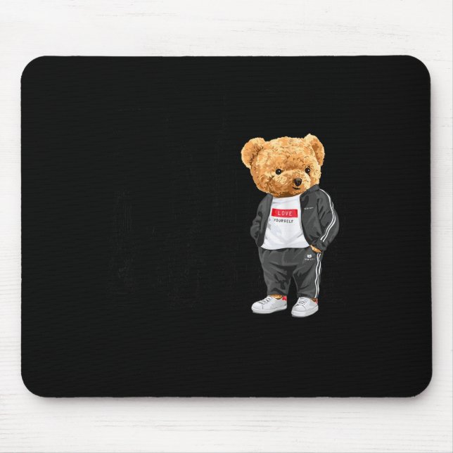 Cool New York City Teddy Bear Illustration Graphic Mouse Pad (Front)
