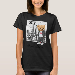 Cool New York City Teddy Bear Illustration Graphic T-Shirt