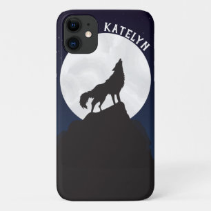 Cool Night Sky Moon With Wolf Personalised iPhone 11 Case
