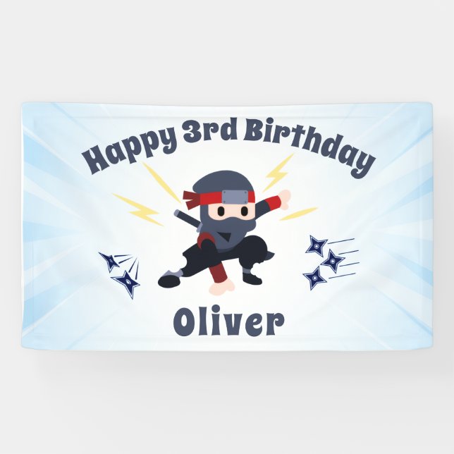 Cool Ninja Karate Kids Birthday Party Sign Banner (Horizontal)