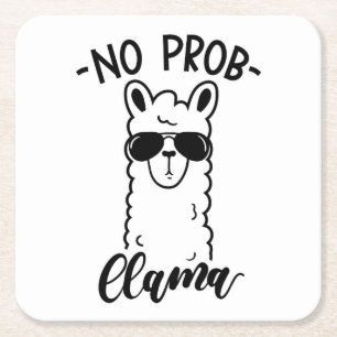 Cool No Prob Llama Square Paper Coaster