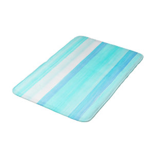 Cool Ocean Blue Aqua Turquoise Watercolor Stripes Bath Mat