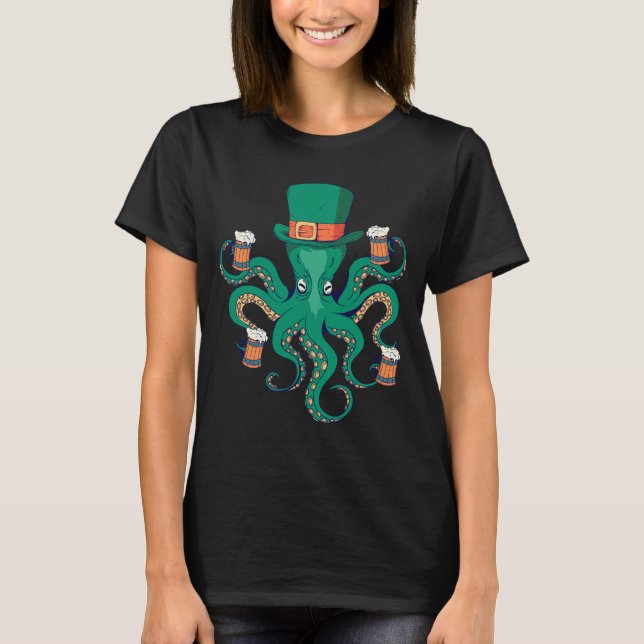 Cool Octopus Leprechaun St. Patrick's Day T-Shirt (Front)