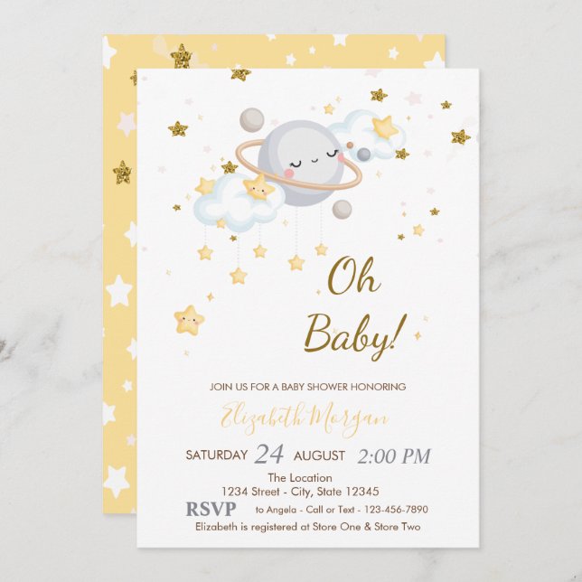 Cool Oh Baby Planet Clouds Stars Baby Shower Invitation (Front/Back)