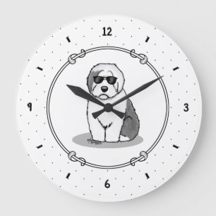 Cool Old English Sheepdog (Gray 1) Cute Funny Large Clock