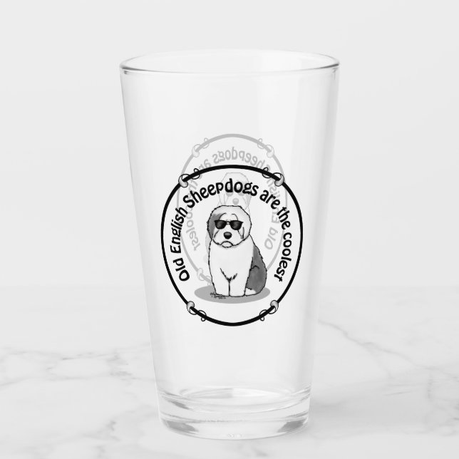 Cool Old English Sheepdog (Grey 1) Cute Funny Glass (Front)