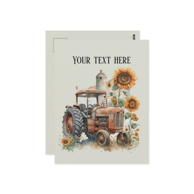 Cool old Farmers tractor add text Postcard (Front/Back In Situ)