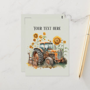 Cool old Farmers tractor add text  Postcard