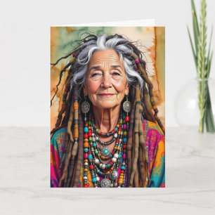 Cool Old Lady in Dread Locks Hippie Woman Birthday Card