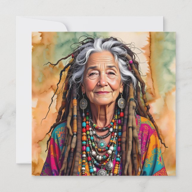 Cool Old Lady in Dread Locks Hippie Woman Blank (Front)