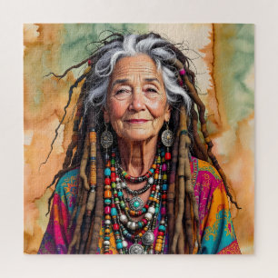 Cool Old Lady in Dread Locks Hippie Woman Jigsaw Puzzle