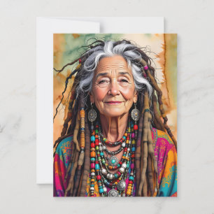 Cool Old Lady in Dread Locks Hippie Woman   Postcard
