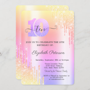 Cool Ombre Glitter Drips 10th Birthday Invitation
