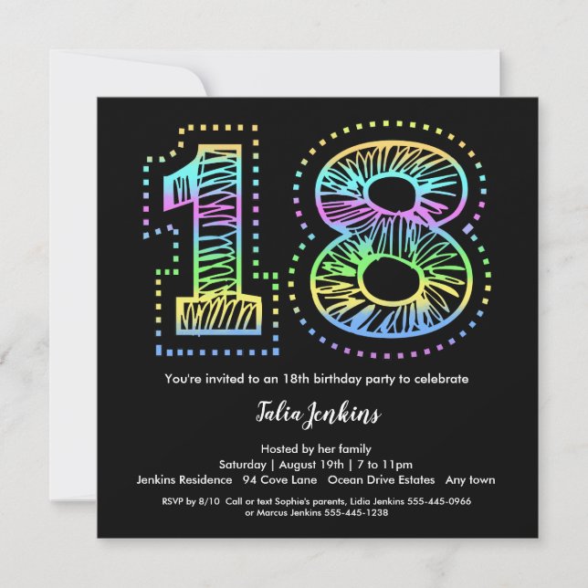 Cool on Black 18th Birthday Party Invitation (Front)