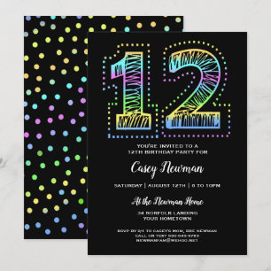 Cool on Black Fun 12th Birthday Party Invitation