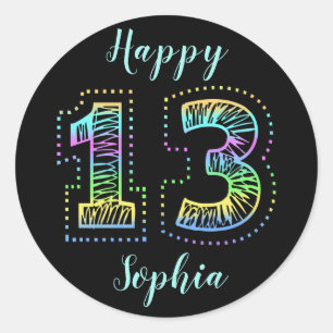 Cool on Black Fun 13th Birthday Party Decoration Classic Round Sticker