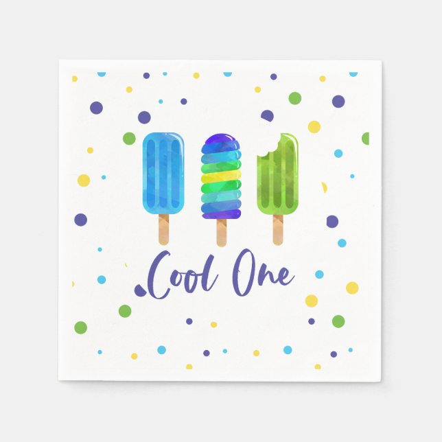 Cool One 1st Birthday blue green Pop Napkin (Front)
