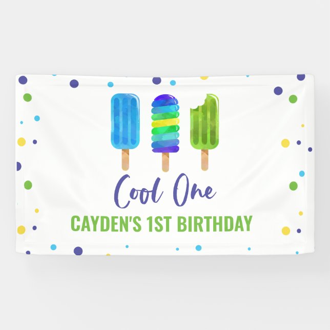 Cool One 1st Birthday Ice Pop Blue Green Banner (Horizontal)
