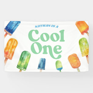 Cool One Blue Retro Popsicle 1st Birthday Party Banner