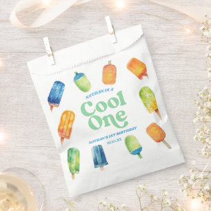 Cool One Blue Retro Popsicle 1st Birthday Party Favour Bag