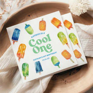 Cool One Blue Retro Popsicle 1st Birthday Party Napkin